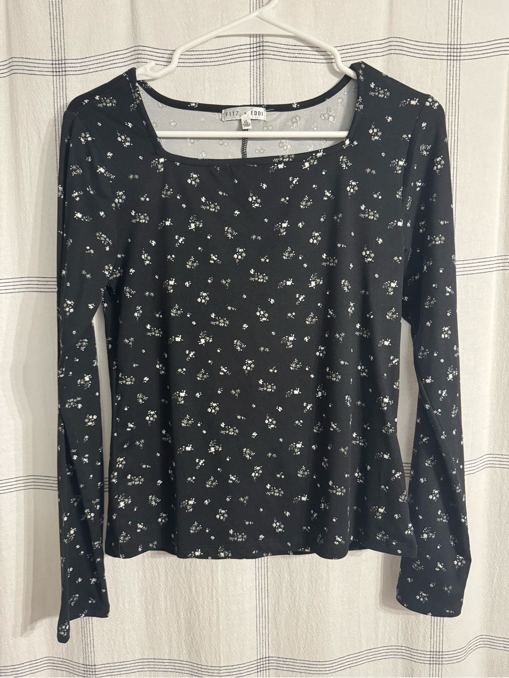 Fitted Black Floral Long Sleeve Square Neck Top by Fitz + Eddi